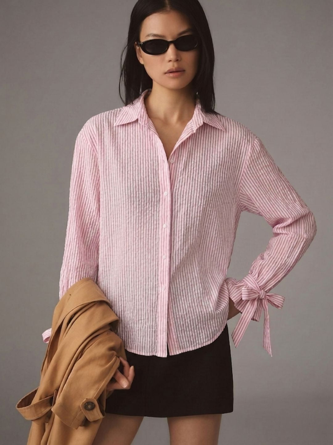 Pink Seersucker Relaxed Fit Shirt