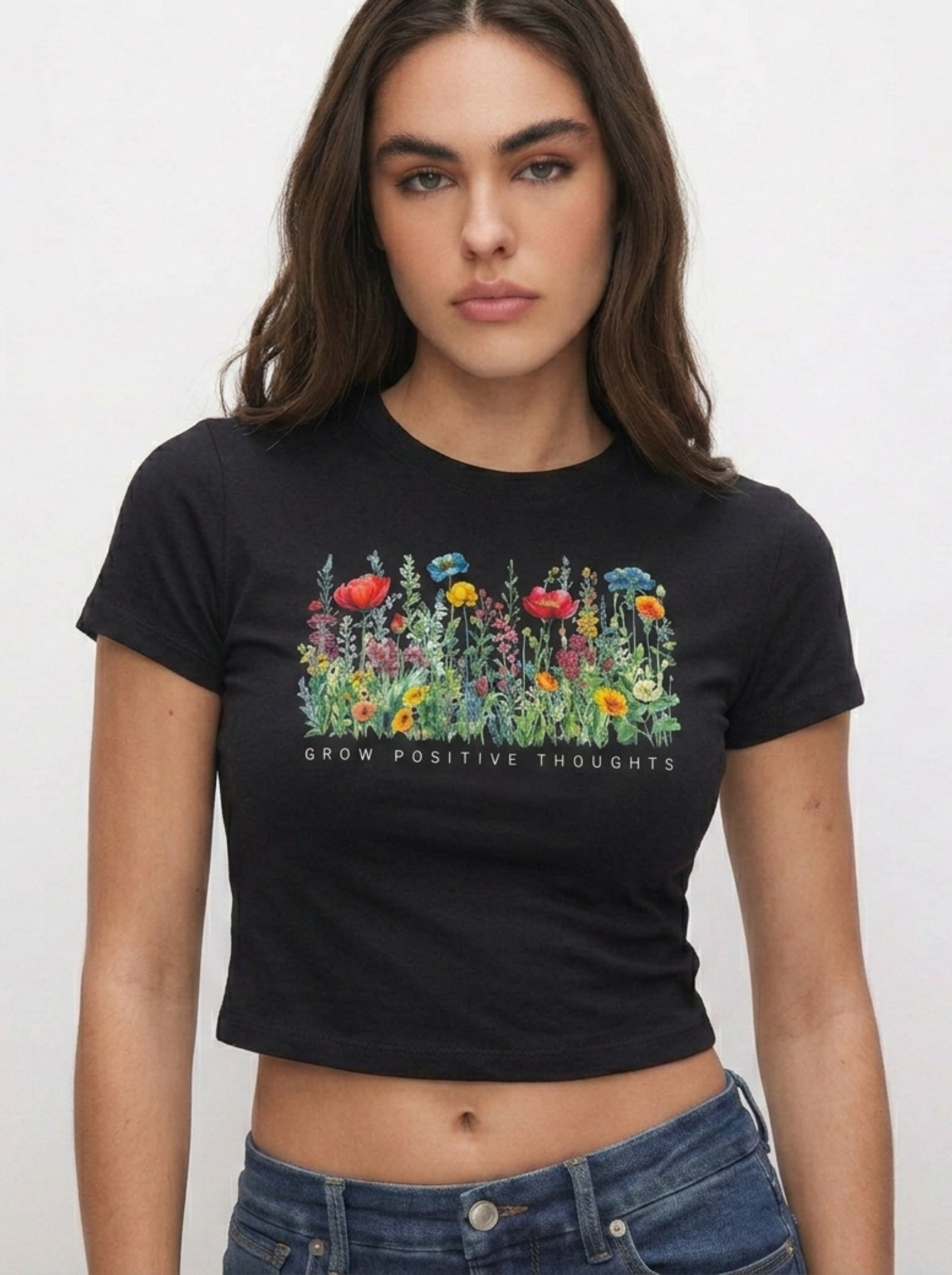 Floral Black Crop T-Shirt