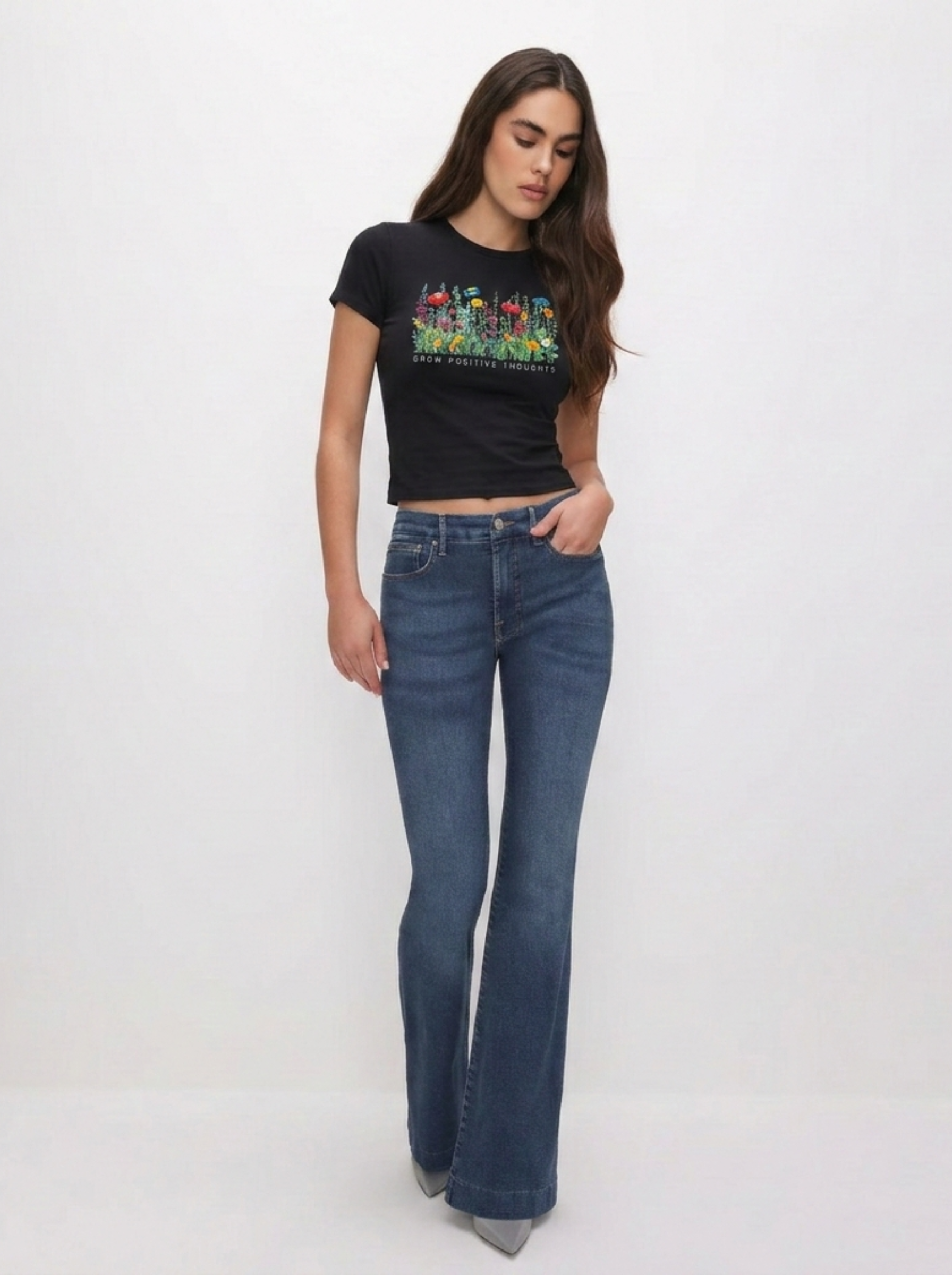 Floral Black Crop T-Shirt
