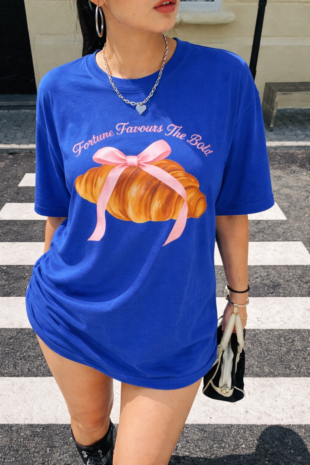 Croissant Blue Oversized T-Shirt
