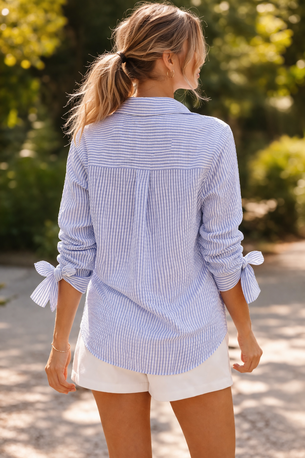 Blue Seersucker Relaxed Fit Shirt