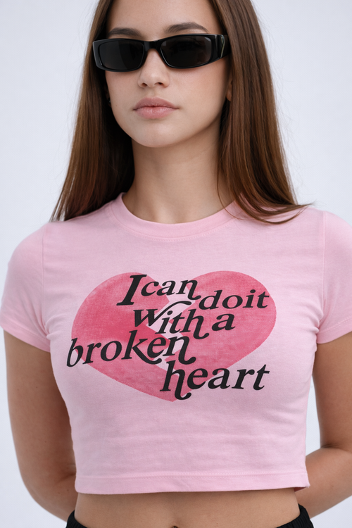 Broken Heart Pink Crop T-Shirt