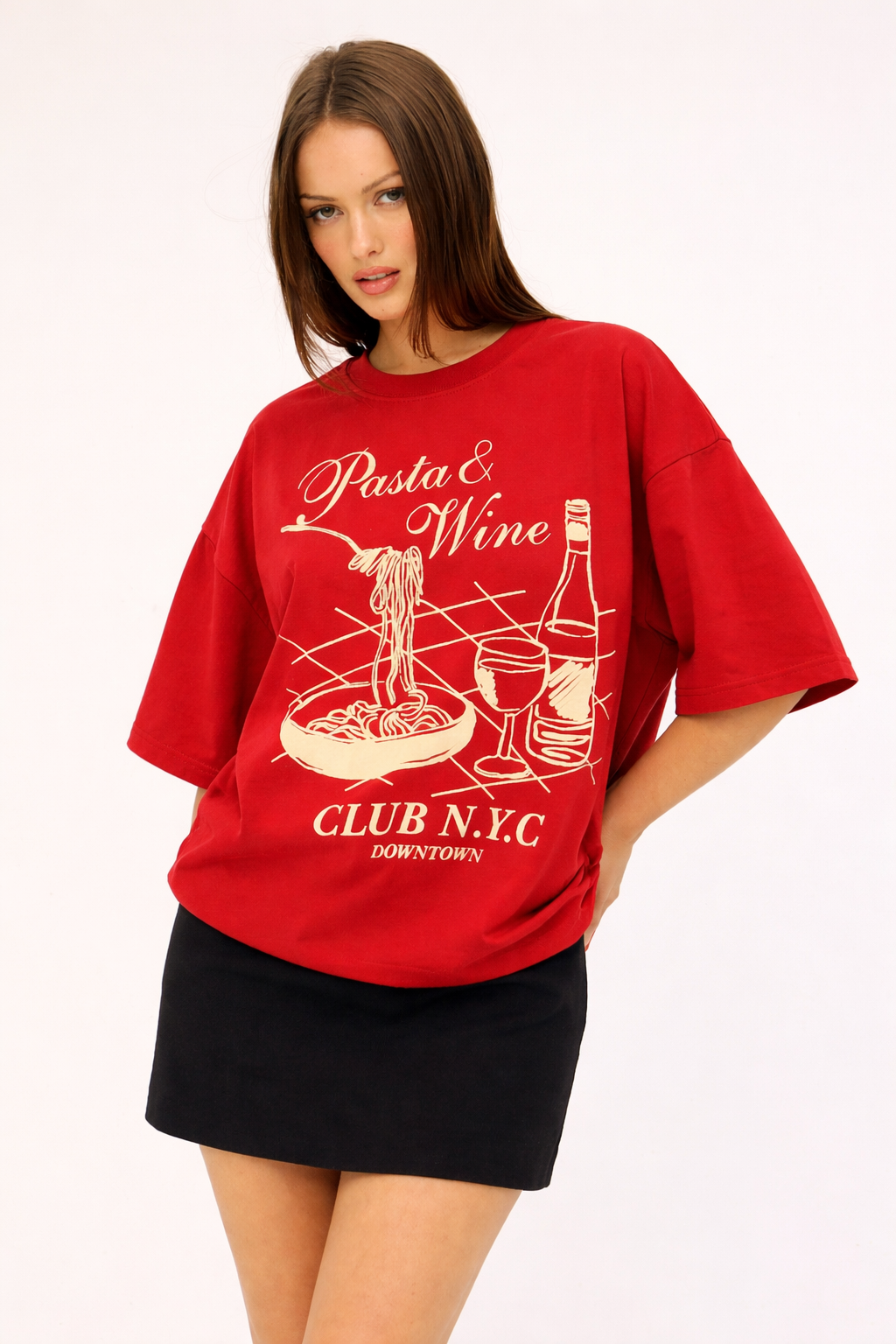 Pasta & Wine Red Oversized T-Shirt
