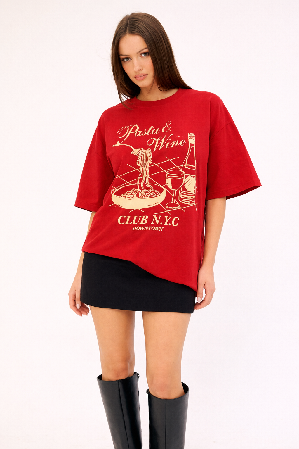 Pasta & Wine Red Oversized T-Shirt