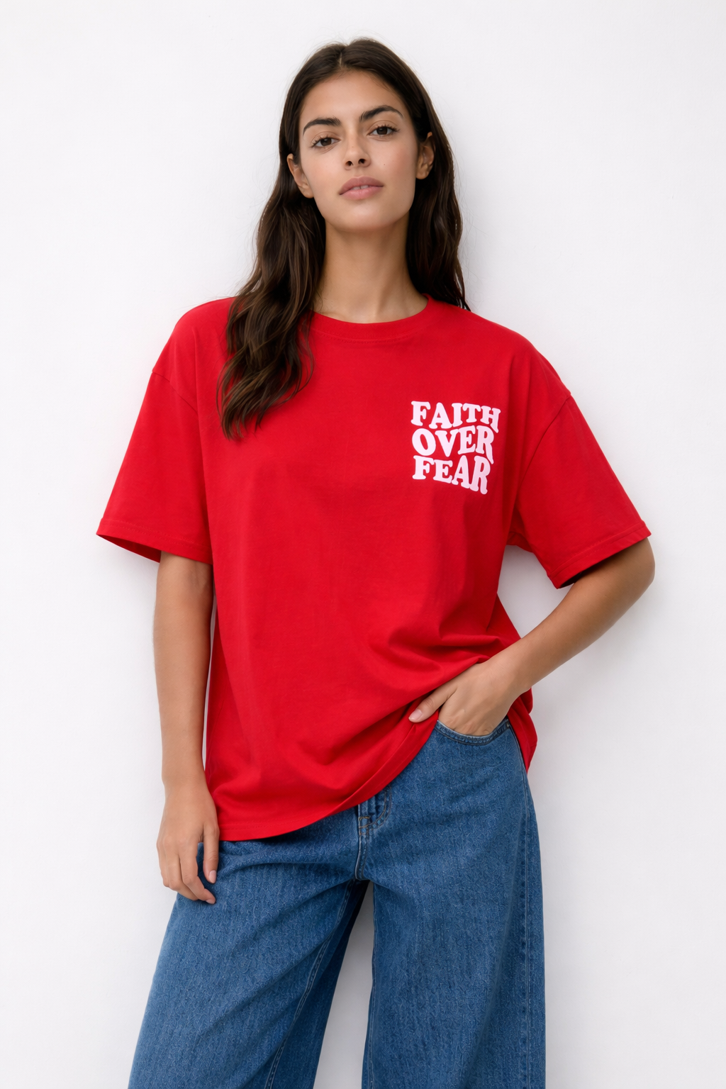 Faith Over Fear Red Oversized T-Shirt