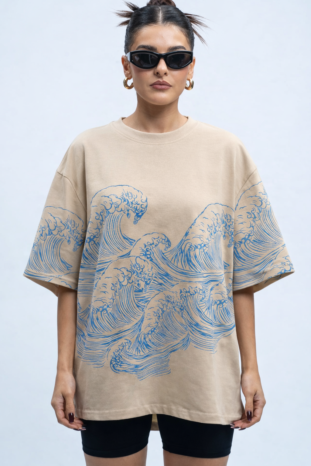 Waves Beige Oversized T-Shirt