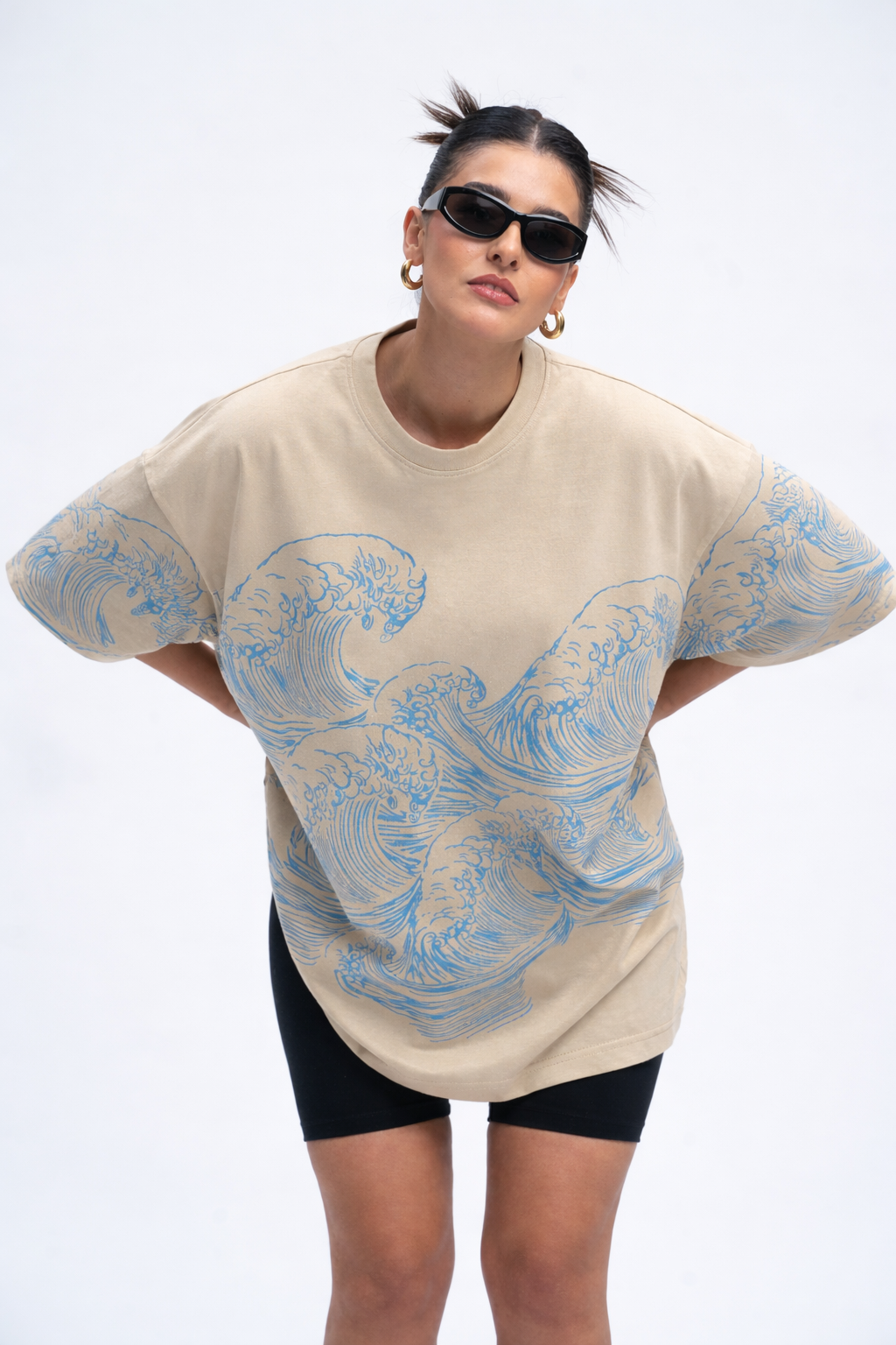 Waves Beige Oversized T-Shirt