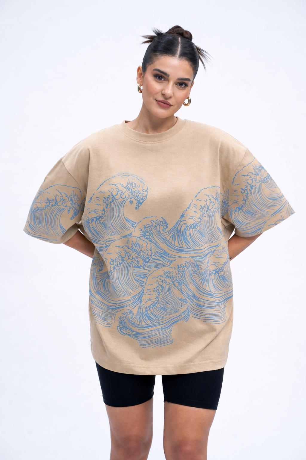 Waves Beige Oversized T-Shirt