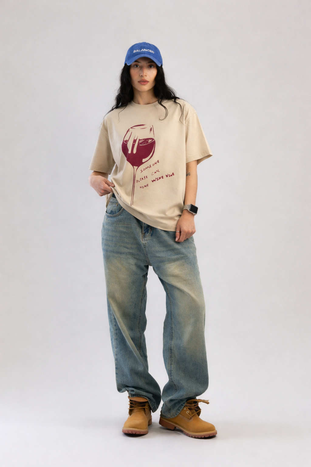 Wine Beige Oversized T-Shirt