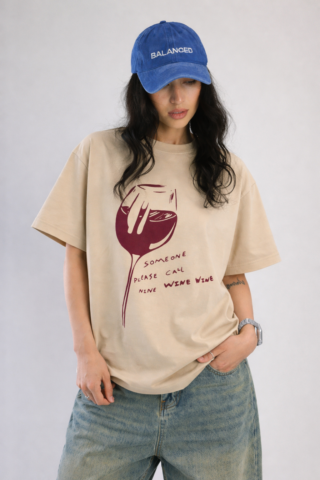 Wine Beige Oversized T-Shirt