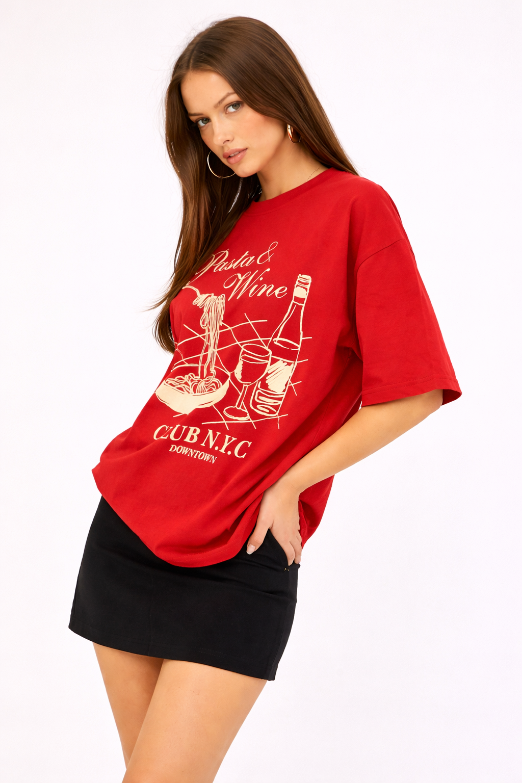 Pasta & Wine Red Oversized T-Shirt