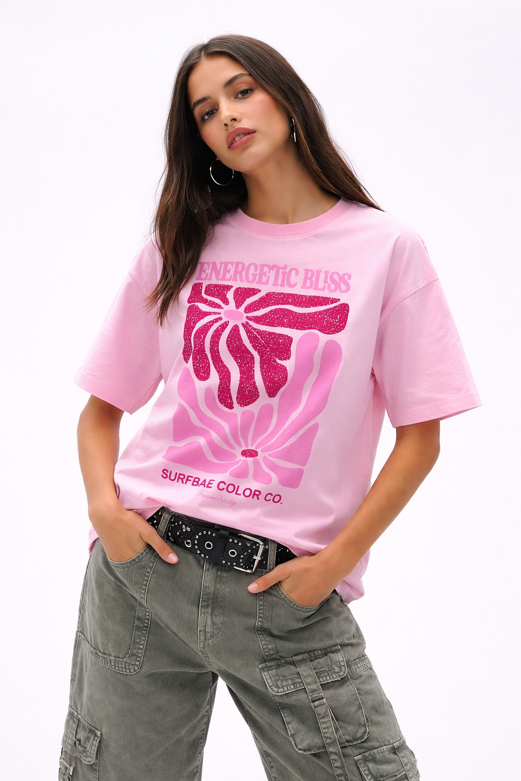 Energetic Bliss Pink Oversized T-Shirt