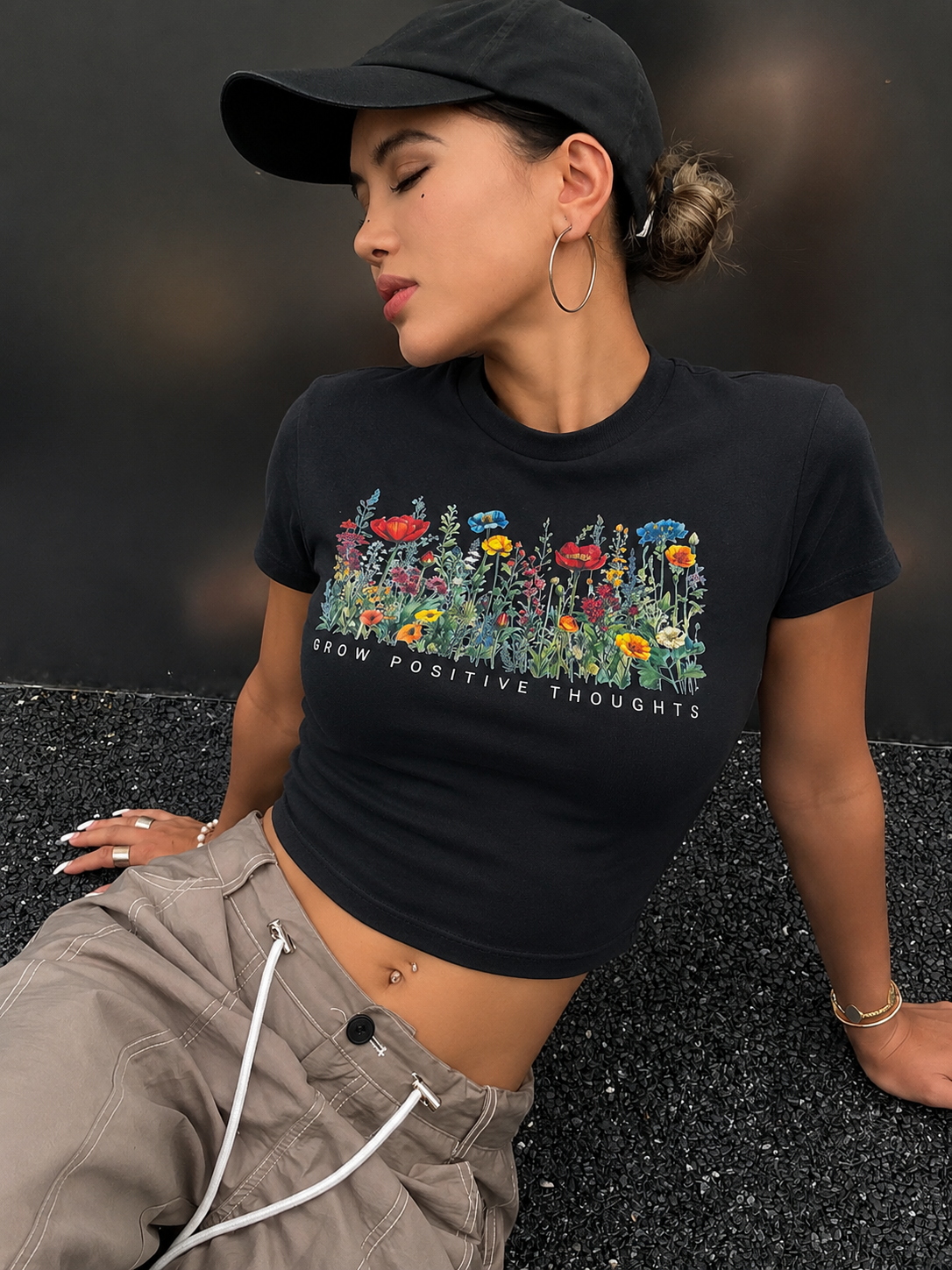 Floral Black Crop T-Shirt