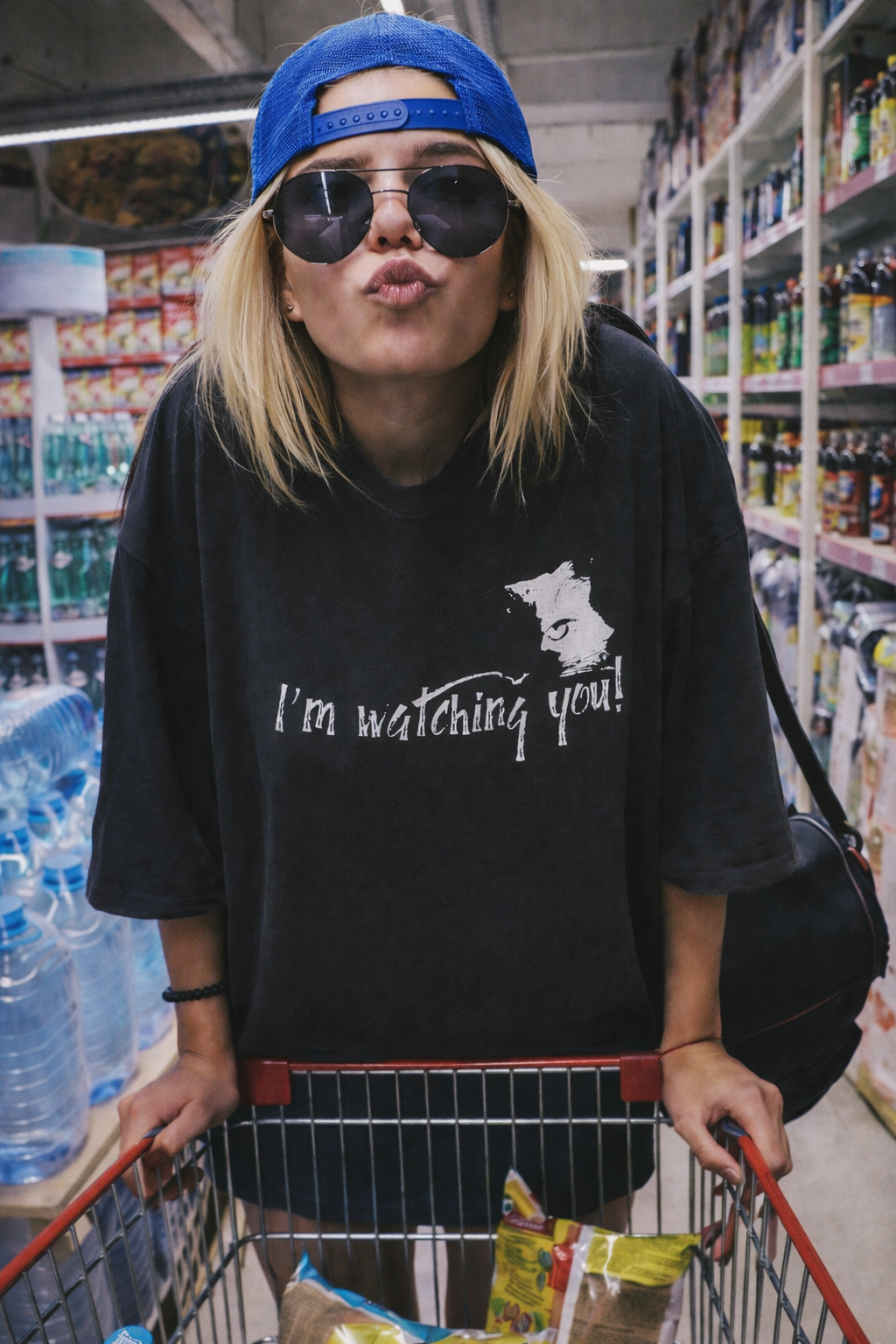 Watching You Black Oversized T-Shirt